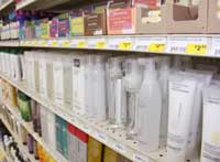 Shelves showing heath and beauty products